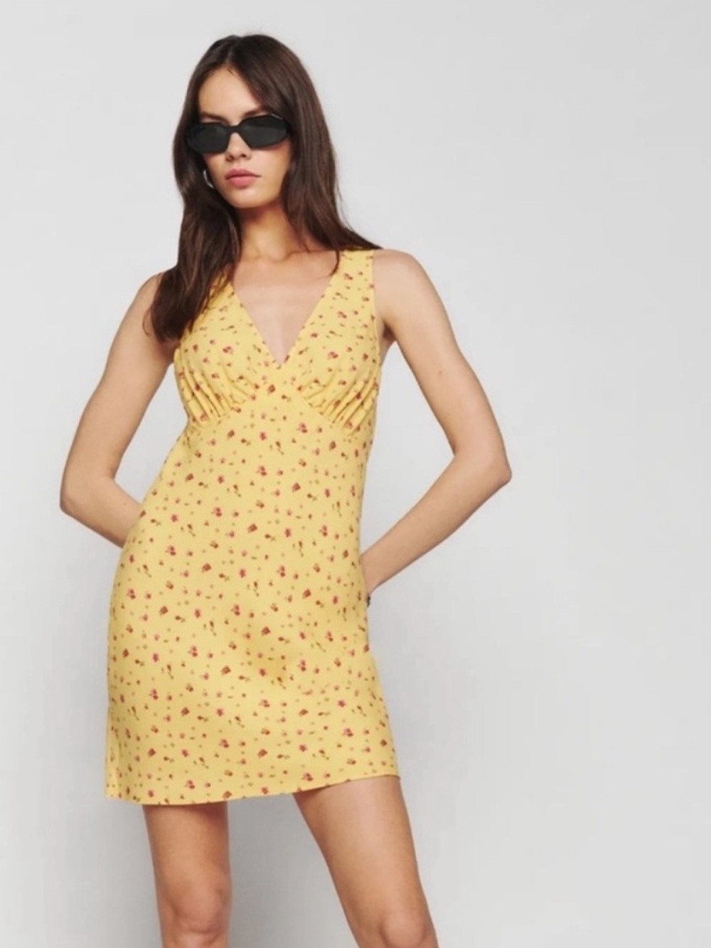 Reformation calix mini dress yellow floral dress size S